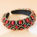 Luxe Barokke fluwelen haarband met grote rode kristallen en gekleurde strass-stenen - Rood