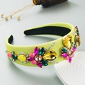 Cerchietto largo stile barocco con fiori di cristallo scintillanti su raso giallo - Giallo