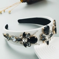 Elegante cerchietto bianco barocco con fiori di cristallo neri e trasparenti brillanti - Bianco