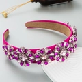 Luxe barokke hoofdband met roze strass steentjes en zijden textuur op grijze basis - Rozerood