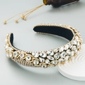 Luxury wide headband with sparkling crystal rhinestones and gold baroque chain design - Gold