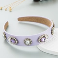 Diadema ancha barroca vintage de seda púrpura con cristales y flores de perlas finas - Estilo Ancho Púrpura / Morado