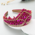 Diadema corona barroca con cristales fucsia y diamantes de imitación para banquetes - Rosa Rojo