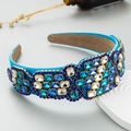 Baroque style wide headband featuring blue rhinestones and crystals on a silk base - Blue
