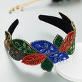 Baroque retro wide headband with colorful leaf beads and sparkling rhinestones - Colorful
