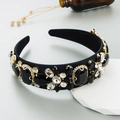 Diadema barroca negra con cristales de vidrio lujosos y diseño de flores estilo retro - Negro