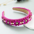 Cerchietto barocco imbottito in velluto rosa porpora con cristalli e perle - Rosa Rosso