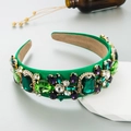 Diadema acolchada verde barroca con diamantes de imitación de cristal sobre tela de raso - Verde