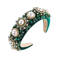 Barokke fluwelen haarband met smaragdgroene kristallen en parels voor een luxe look - Donkergroene Barok Retro Stijl / Groen