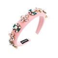 Detail of pink baroque headband with rhinestones, pearls and handmade label - Pink