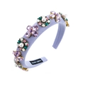 Detail of lavender knit headband with handmade pearls, crystals and floral rhinestones - Purple