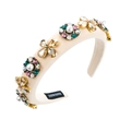 Baroque padded headband with colorful crystals, pearls and floral fabric detailing - Off-white