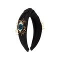 Cerchietto annodato a mano in tessuto denim con motivo a perline evil eye - Nero