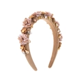 Vintage floral headband with pink fabric flowers and champagne rhinestones on tan burlap - Coffee