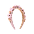 Retro hairband with pink fabric flowers, faux pearls and colorful rhinestones for women - Pink