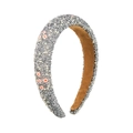 Detail of sponge headband with silver rhinestones, white pearls and small floral charms - Silver