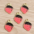 Five-piece set of black cat on strawberry alloy charms for DIY jewelry making - Rose Red