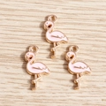 Pink and gold enamel flamingo bird pendants for jewelry making DIY craft accessories - 10 Pieces Pack / Pink