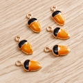 Acorn-shaped alloy charms for DIY jewelry making with orange and black enamel finish - 10 Pieces Pack / Orange
