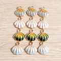 Set of 12 colorful gradient shell pendants in gold alloy for DIY jewelry making - Multicolor Gradient Shell Mixed (YD489hunse)