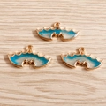 Three gradient blue bat wing pendants in gold alloy frame for DIY jewelry making - Blue