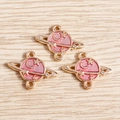 Pink enamel planet charms with moon and star details for DIY jewelry making - 10 Pieces Pack / Purple