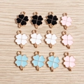 Pendentifs trèfle émaillé coloré avec bordure dorée pour création de bijoux DIY - Lot de 10 / Multicolore