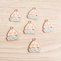 Pendentifs voiliers en émail avec voiles roses pour la création de bijoux DIY - Lot de 10 / Bleu Tiffany