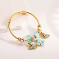 Bracciale a treccia dorata con ciondolo fiore blu, cigno e perline di vetro alla moda - Blu