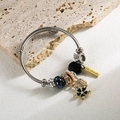 Verstellbares Perlenarmband mit Seestern-Anhänger und handgefertigtem Etikett für Damen - Schwarz