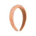 Sparkly pink orange headband with colorful sequins and brown non-slip velvet lining - Orange