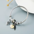 Verstellbares Charm-Armband mit Herz-Anhänger Sister ALWAYS Gravur und schwarzen Perlen - Herz