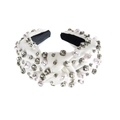 Elegante cerchietto in raso bianco con perle e strass caratterizzato da un design con nodo - Raso / Bianco