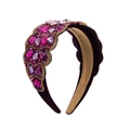 Baroque vintage padded headband with purple rhinestones and velvet texture - Rose Red