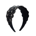 Luxury Baroque black velvet headband with heavy rhinestone and gem embellishments - Black