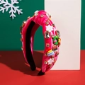 Weihnachtlicher Haarreif aus rosa Samt mit Strasssteinen, Schneeflocken und kleinen Kränzen - Rosenrot