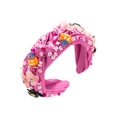Pink Halloween headband with velvet texture, sequins, pearls, pumpkin and bat decorations - Rose Red