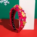 Festive Christmas headband with pink suede gingerbread man and colorful rhinestones - Rose Red