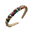 Luxury Baroque headband with colorful rhinestones and multi-color gems on black satin base - Colorful
