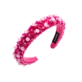 Detail of pink crystal beaded sponge headband with handmade label and sequins - Rose Red