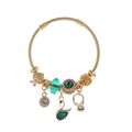 Elegant gold-plated charm bracelet with green crystals and a swan pendant on white background - Green Swan Crown (LOVE) / Green