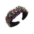 Luxury Baroque headband with colorful crystals and rhinestones on wide black sponge base - Colorful