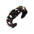 Close-up of black knot headband with colorful crystals and football charms - Black