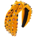 Diadema anudada de tela amarilla con pedrería barroca colorida y cristales brillantes - Amarillo