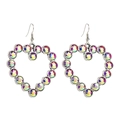 Détail de boucles d'oreilles cœur en argent avec strass AB arc-en-ciel et crochets - Blanc AB