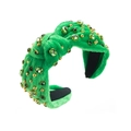 Dettaglio di cerchietto barocco in velluto verde con cristalli e perline d'oro - Verde