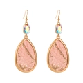 Bohemian teardrop earrings in gold alloy with pink snakeskin texture and colorful gemstones - Pink