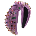 Diadema barroca de nudo violeta con pedrería multicolor y garras de metal dorado - Morado