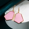 Pink fabric pentagon drop earrings with gold geometric frames on a velvet background - Pink Glitter (Z1195) / Pink