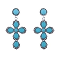 Böhmische Kreuzohrringe aus Silber mit blauen Türkissteinen und Milgrain-Verzierung - Blau